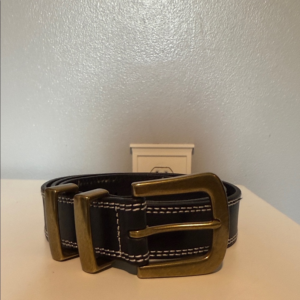 Women’s Black Leather JCREW Belt with Brass Buckle